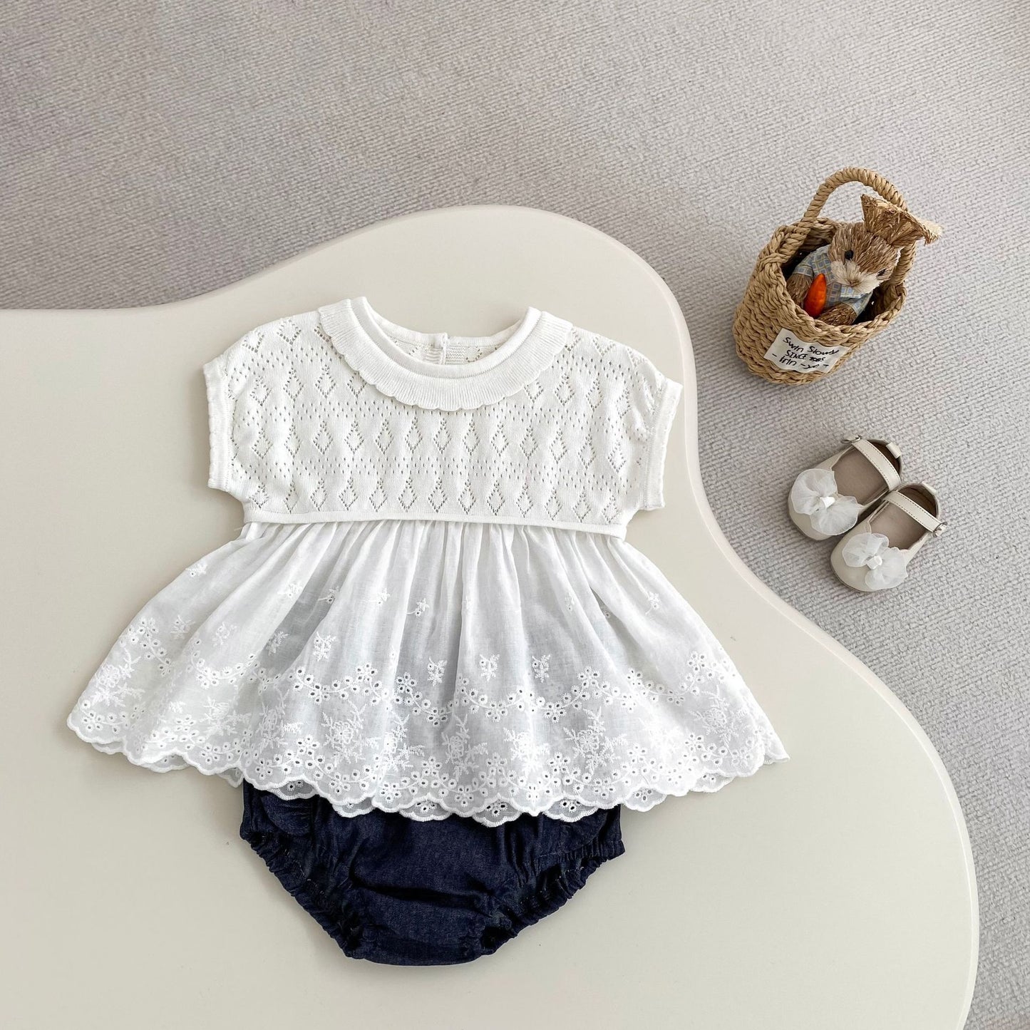 Casual Crocheted Hollow Sleeveless Knitted Stitching Lace Swing Top