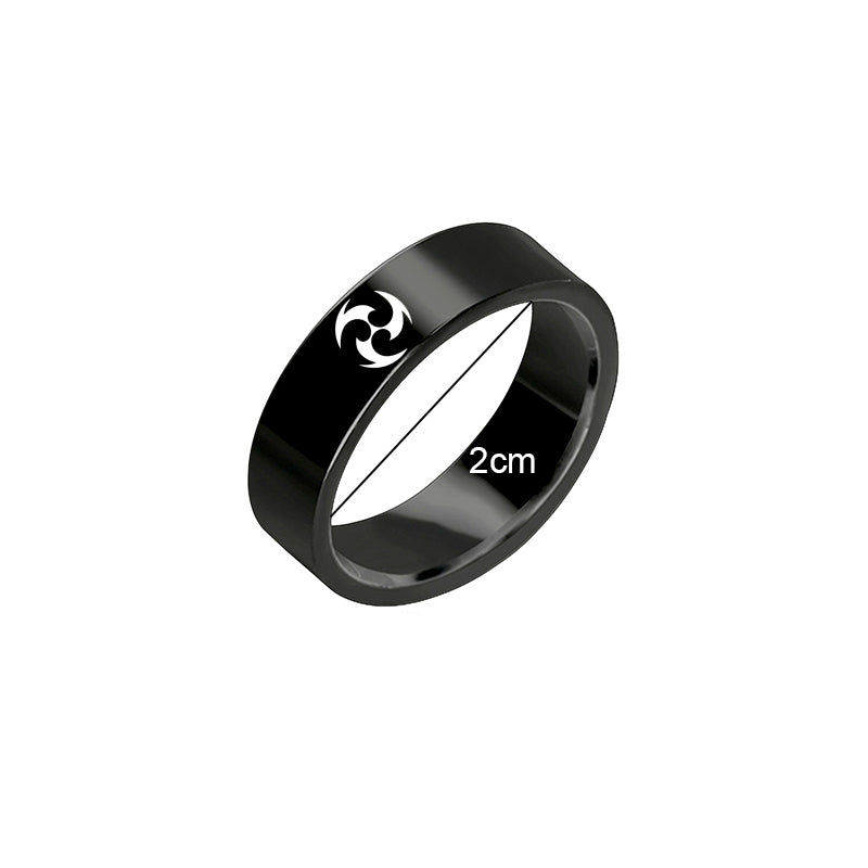 Genshin Impact Stainless Steel Ring Eye Of God Ice Fire Wind Water Grass Thunder Element Rings For Women Men