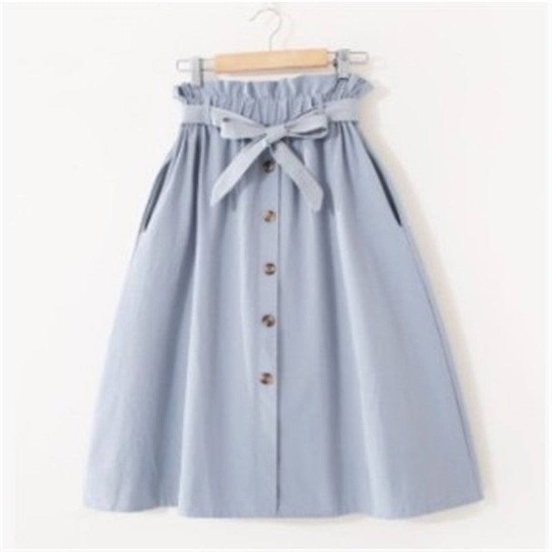 Elegant Button High Waist Skirt Female Pleated Skirt