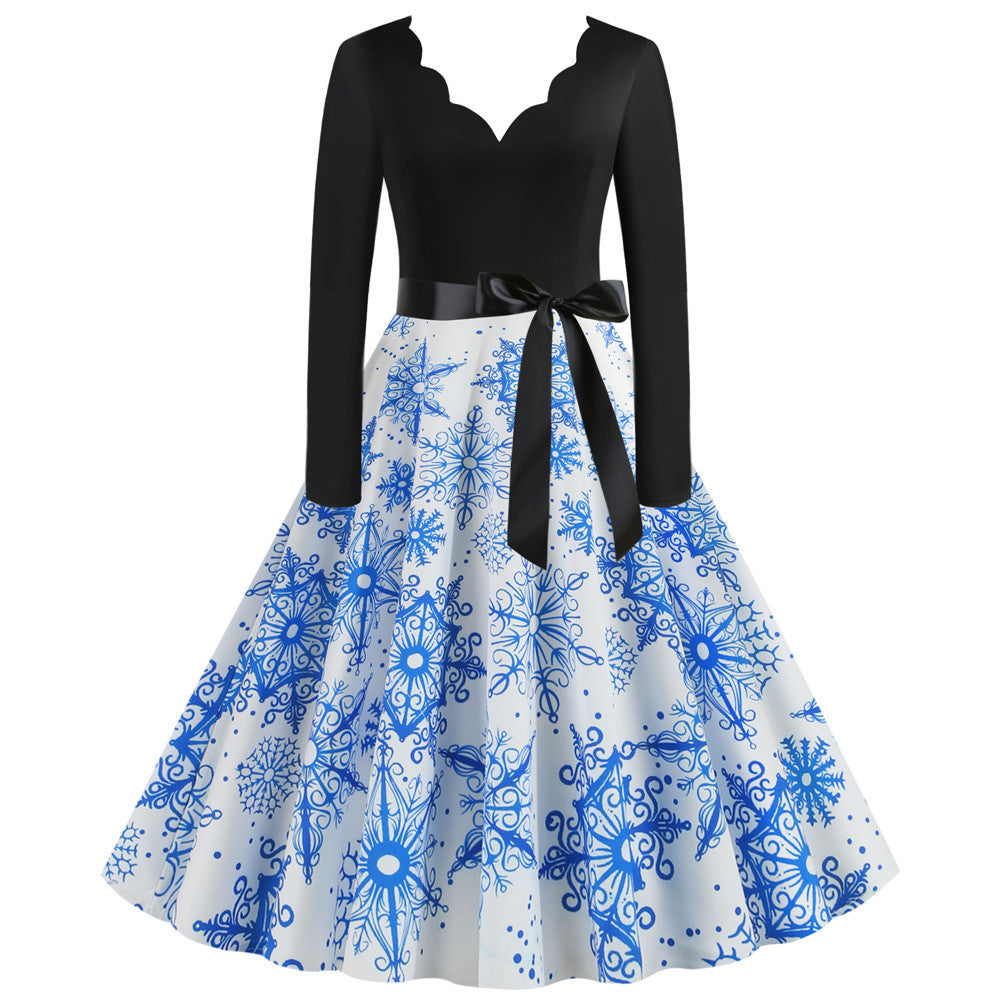 Christmas Long Sleeve Print Dress