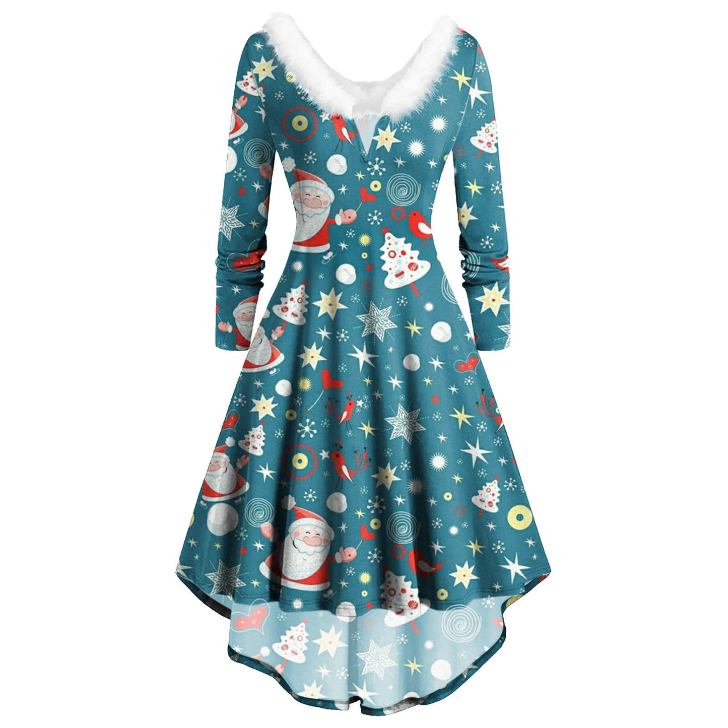 Ladies Christmas Long Sleeve Dress Printed Skirt Dress