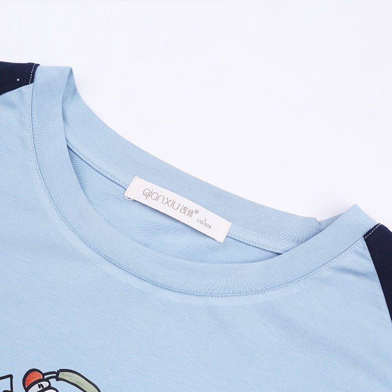 Men's Colorblock Short Sleeve Cartoon Print Suit Homewear