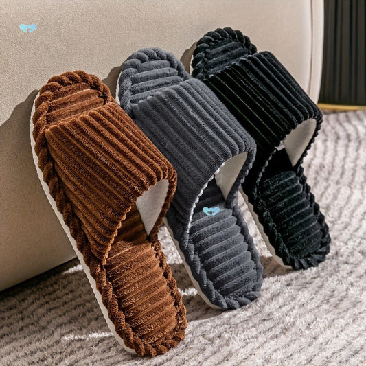 Men's Corduroy Striped Open Universal Indoor Corduroy Slippers