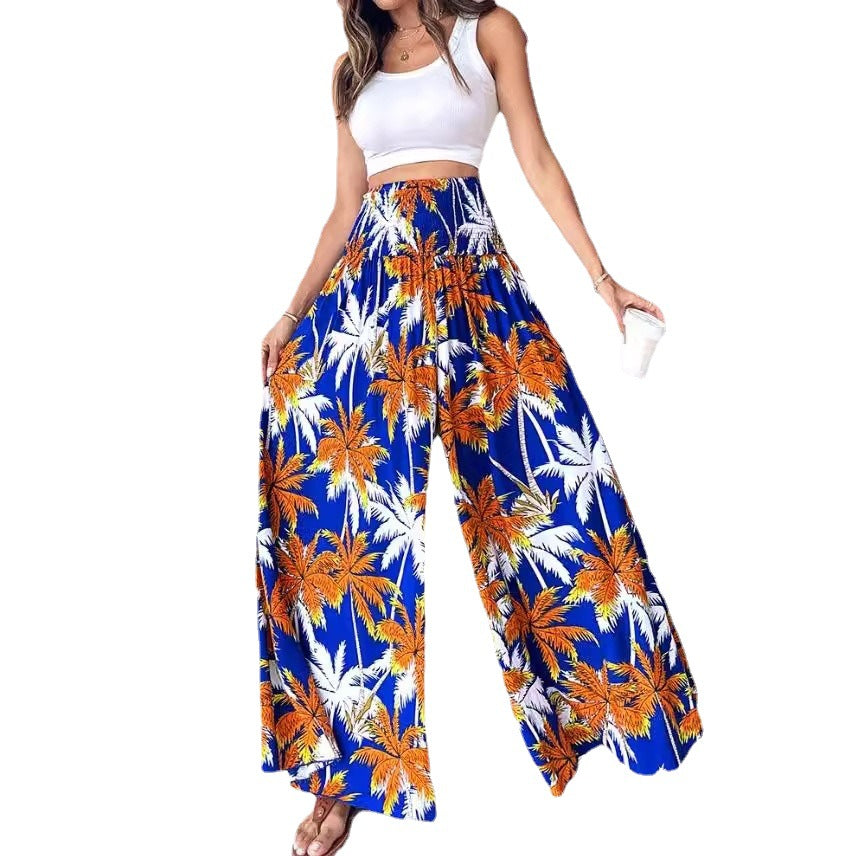 Women's Retro Floral Printed Waist-controlled Wide-leg Pants