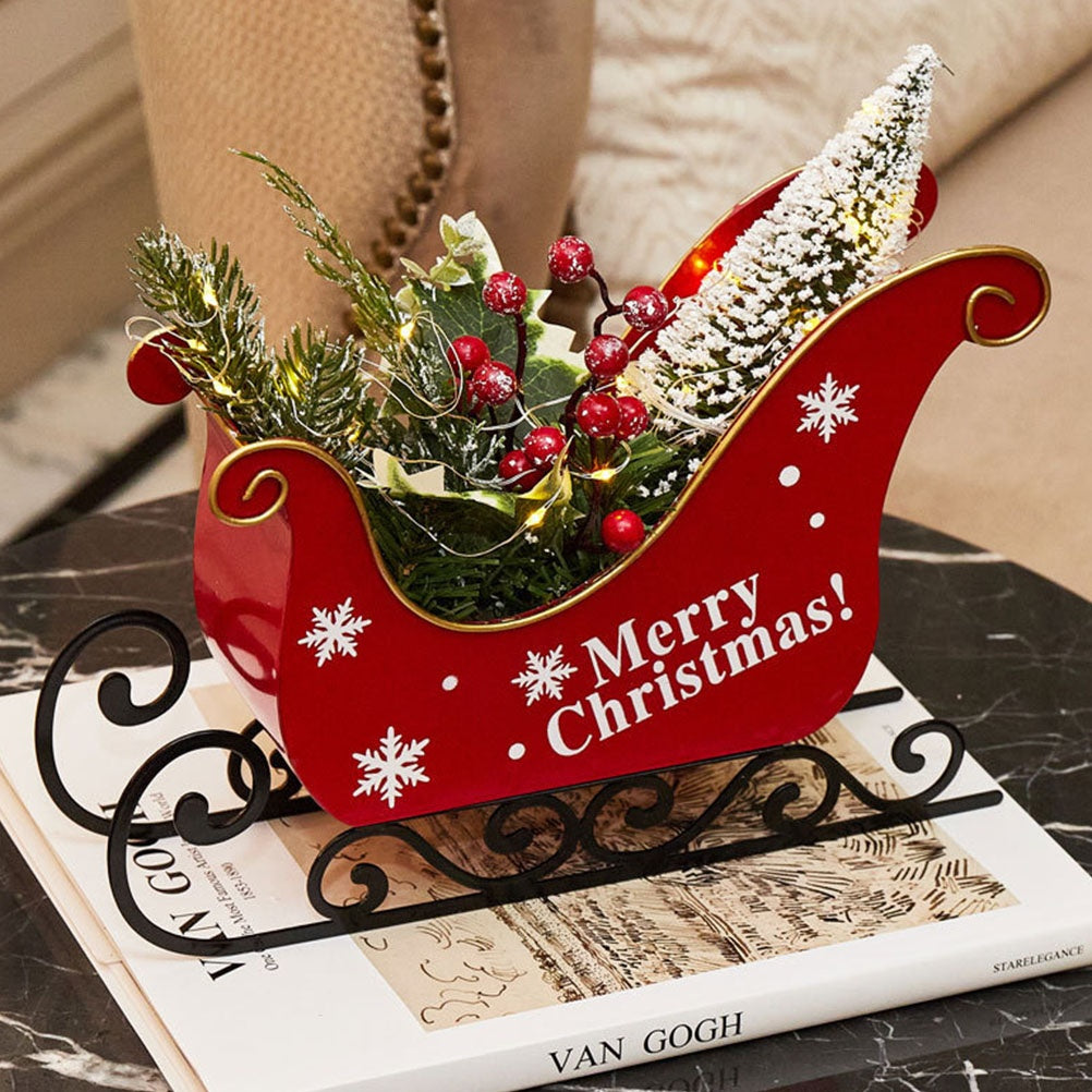 Christmas Sleigh Medium Santa Indoor Sled Mini De Ornaments Outdoor Decorations Tree Adornment Berry Cardboard