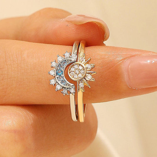 Sun And Moon Diamond-studded Ring High-grade Temperament