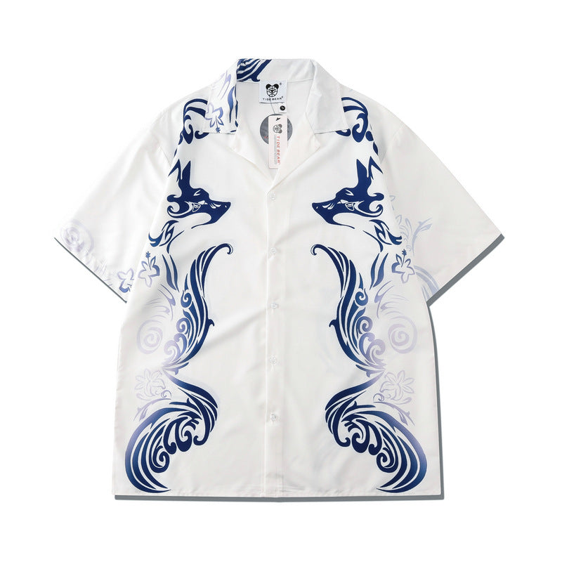 Digital Print White Totem Pattern Shorts Short Sleeve Suit For Men
