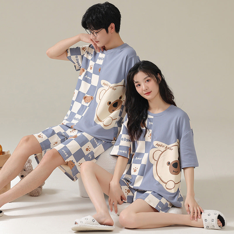 Pure Cotton Couple Pajamas Summer Short Sleeve Shorts