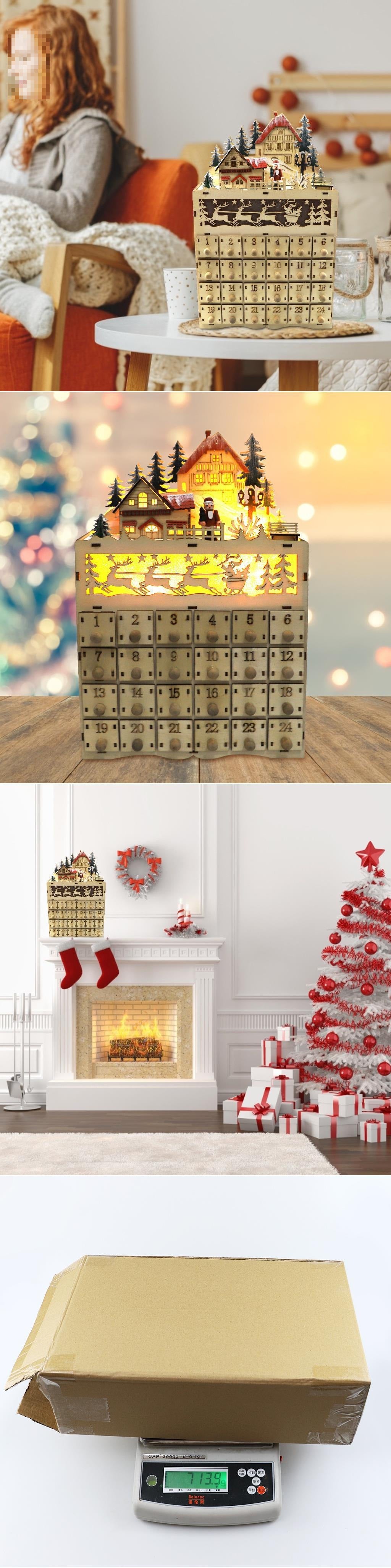 Wooden Calendar Christmas Decorative LED Lights