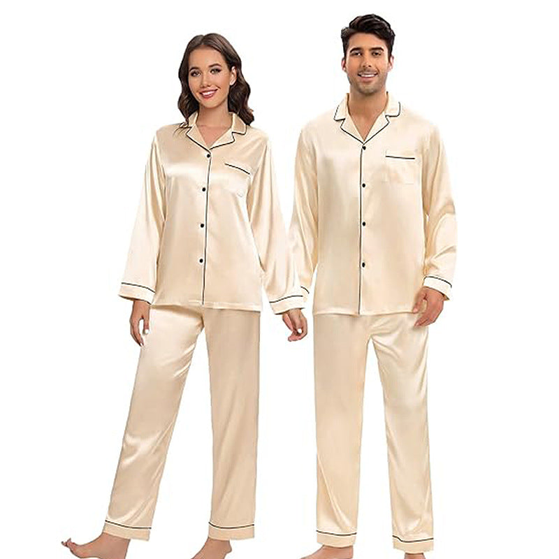 Couple Satin Pajamas Two-piece Long-sleeved Homewear