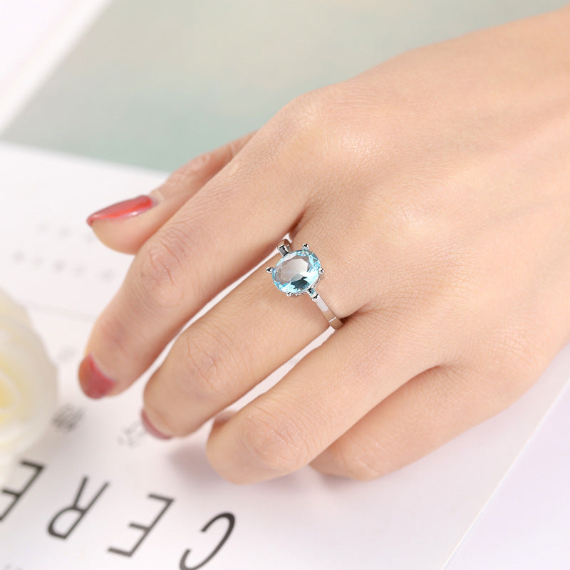 Ocean Blue Zircon Simple And Versatile Copper Ring