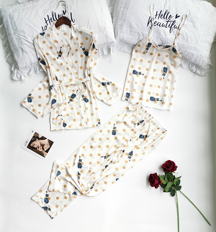 Printed Long Sleeve Imitation Silk Homewear