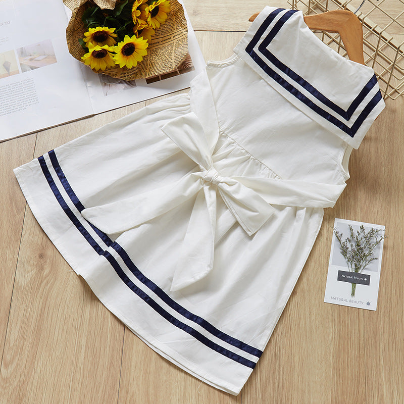 White and Navy Sailor Girls Dress