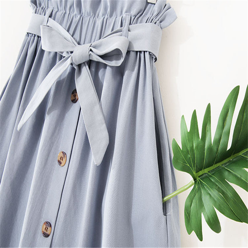 Elegant Button High Waist Skirt Female Pleated Skirt