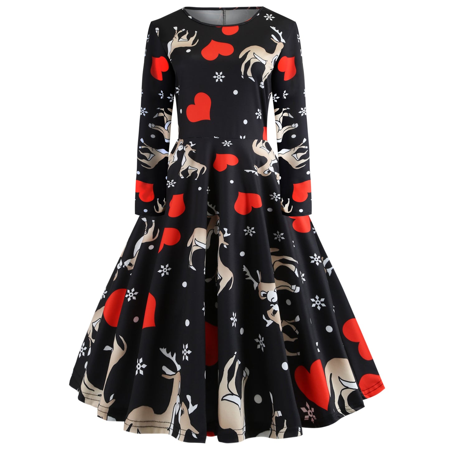 Christmas round neck print A-line dress