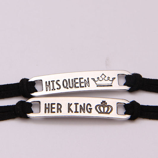 His Queen Her King Alloy Couple Bracelet Jewelry