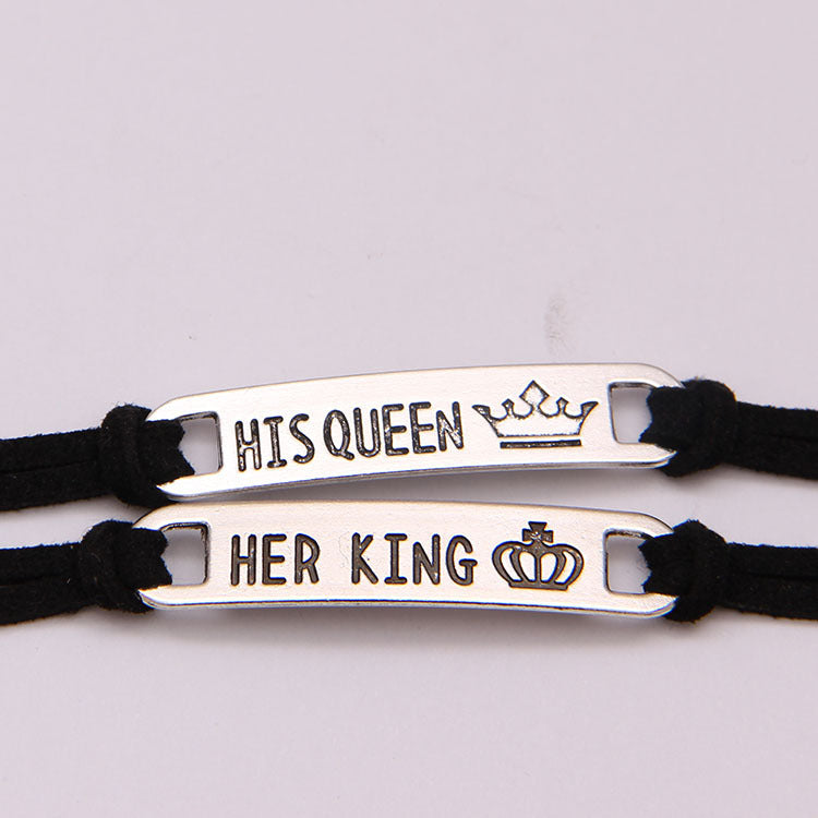 His Queen Her King Alloy Couple Bracelet Jewelry
