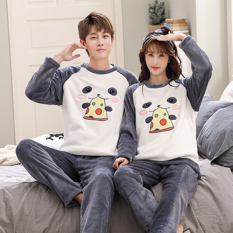 Couple Coral Velvet Pajamas Female Autumn And Winter Fleece-lined Cartoon