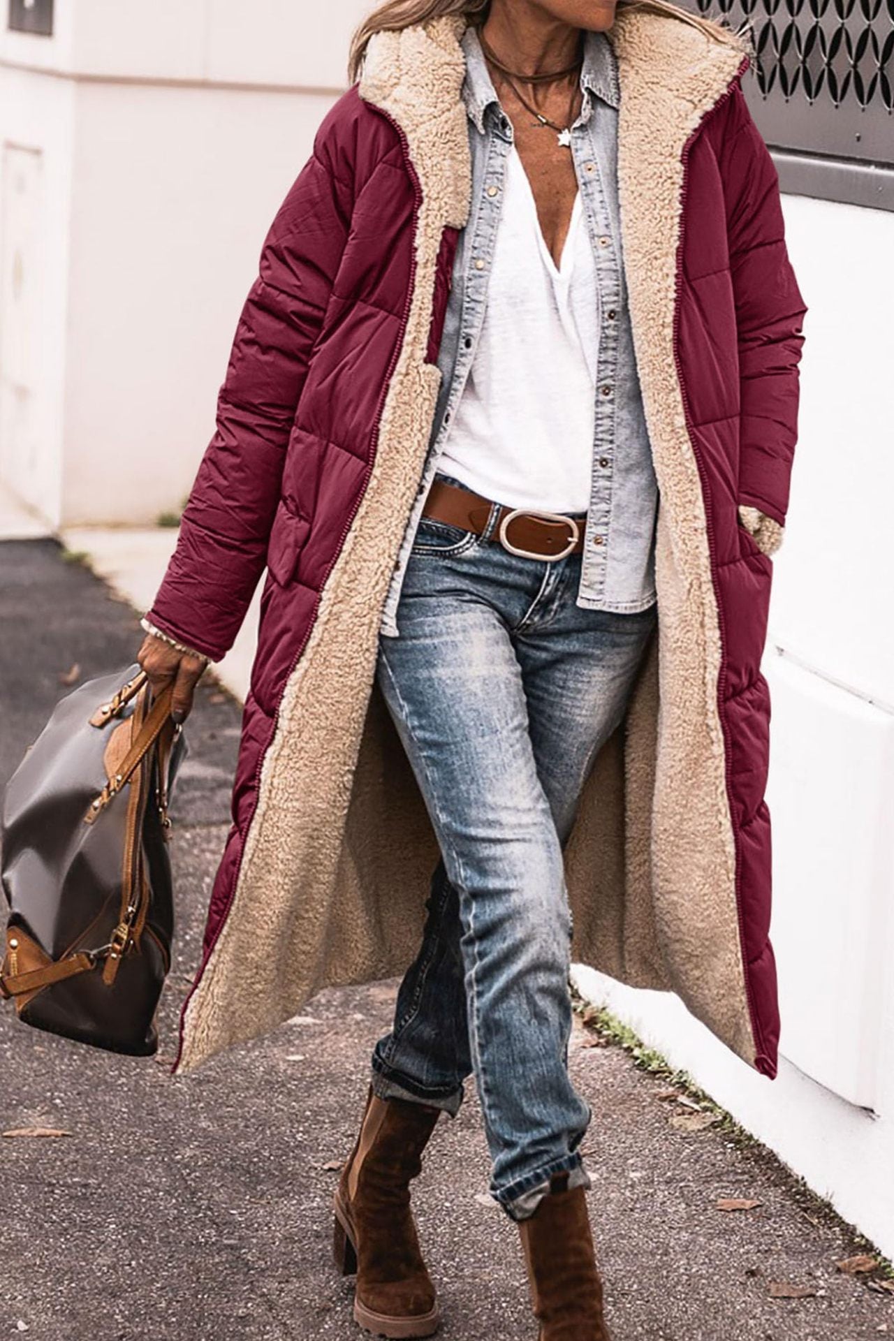 Solid Color Hooded Long Coat Winter Long Sleeve Double-sided Wear Slim Elegant Cardigan Jacket Top Women's Clothing