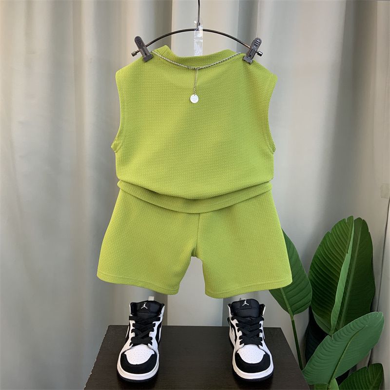 Boys' New Fashionable Summer Clothing Sleeveless Gym Clothes Pu Shuai Two-piece Suit