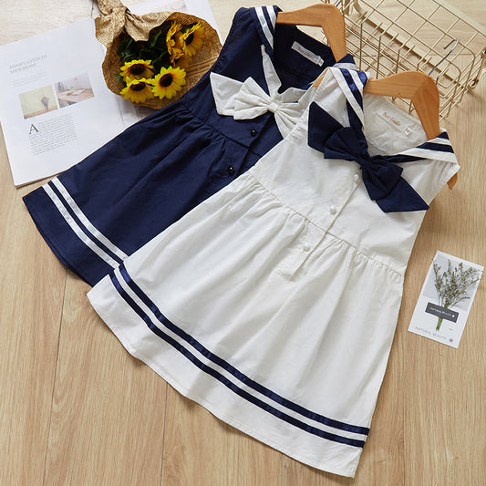 White and Navy Sailor Girls Dress