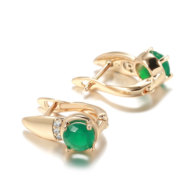Women's Simple Emerald Green Zircon Earrings