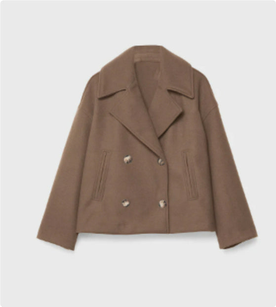 Ins Double-breasted Lapel Blazer Jacket Fashion Loose Woolen Short Coat Elegant Commuting Women's Clothing
