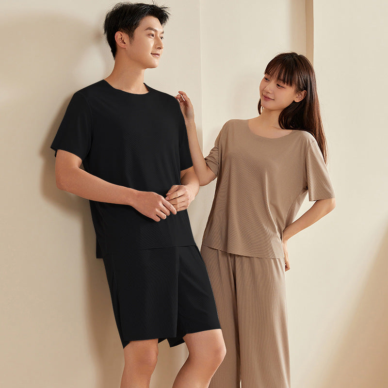 Seamless Couple Pajamas Women's Summer Thread Ice Silk Cool