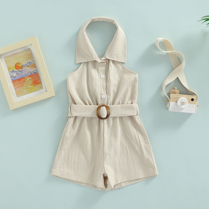 Halter Neck Retro Overalls Men And Women Baby Cute Shorts