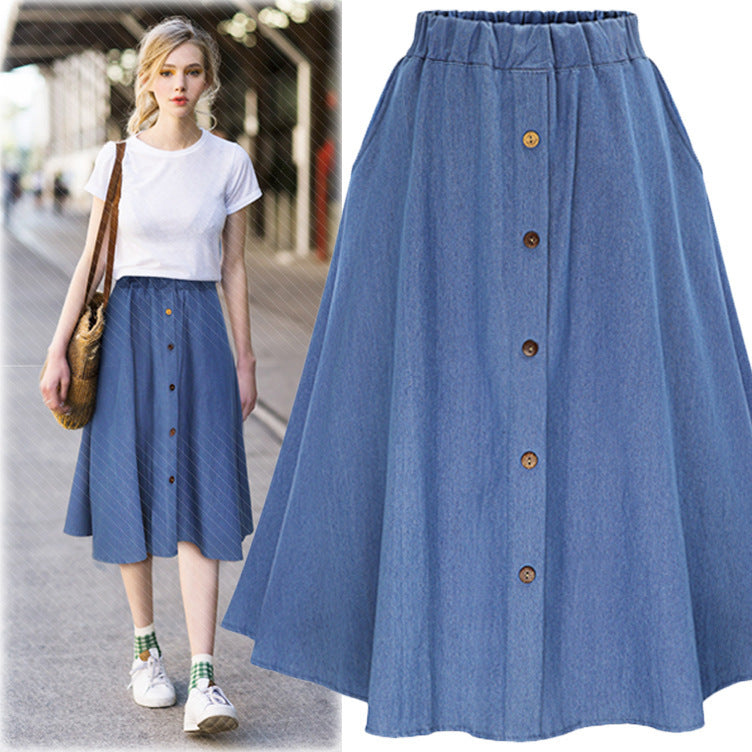 A high waist and long denim skirt Casual skirt