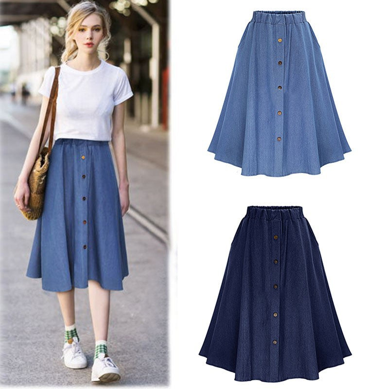 A high waist and long denim skirt Casual skirt