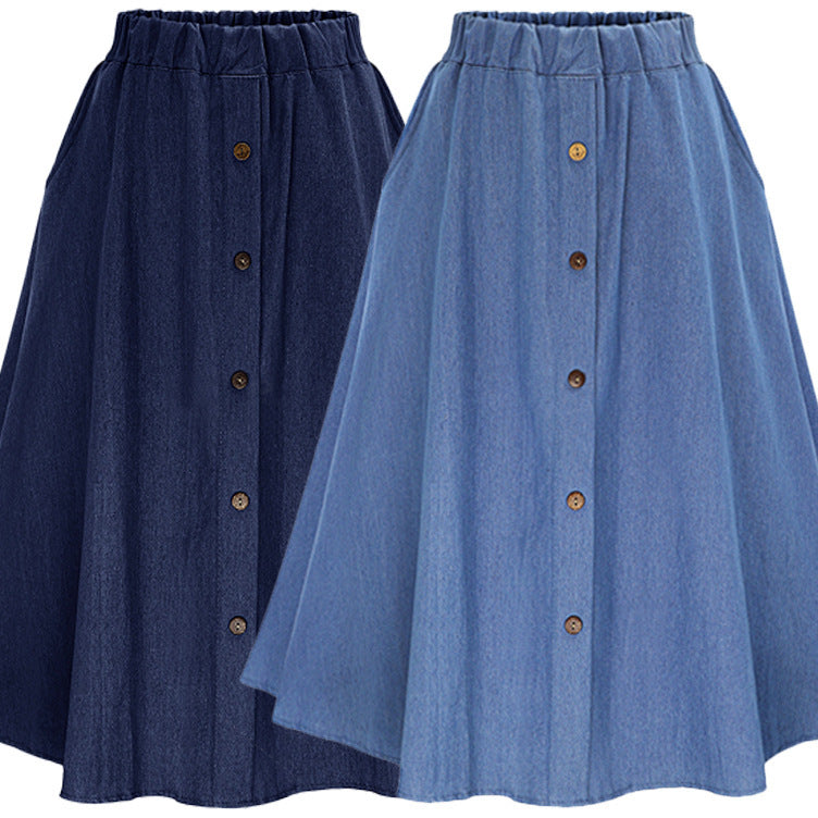 A high waist and long denim skirt Casual skirt