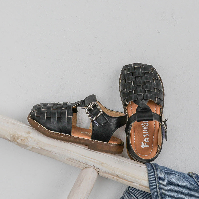 Retro woven solid color girls shoes