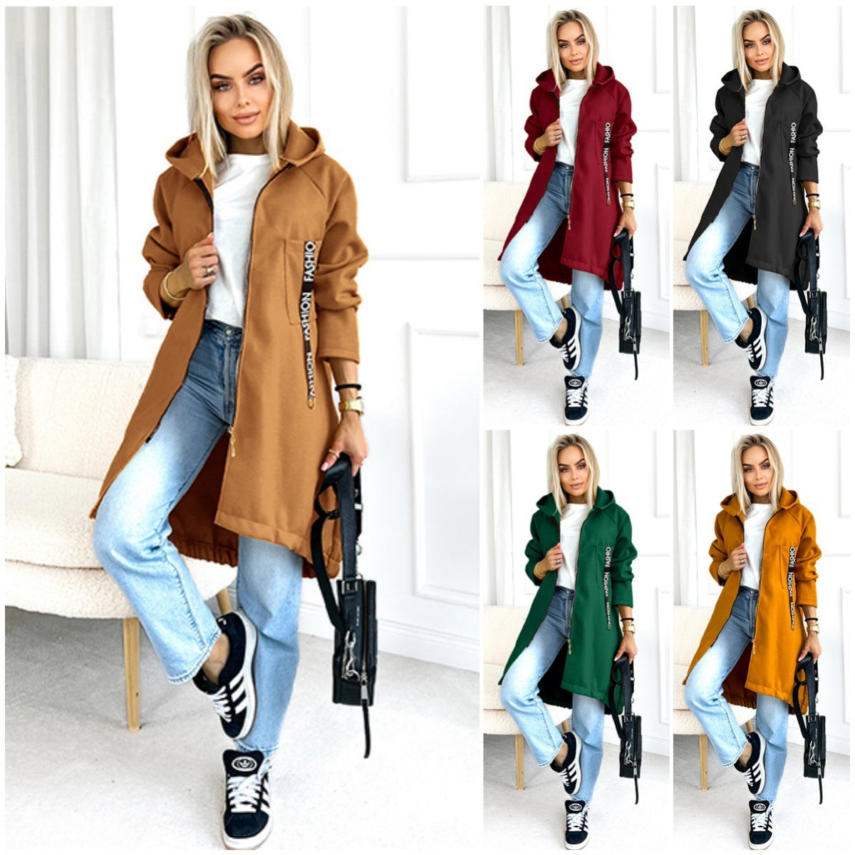Hooded Sports Brushed Hoody Casual Long-sleeved Zipper Jacket