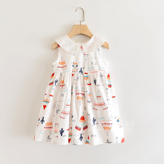 Girls' doll collar sleeveless vest dress