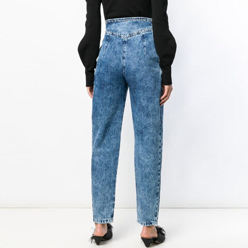 Heavy rivet washed jeans