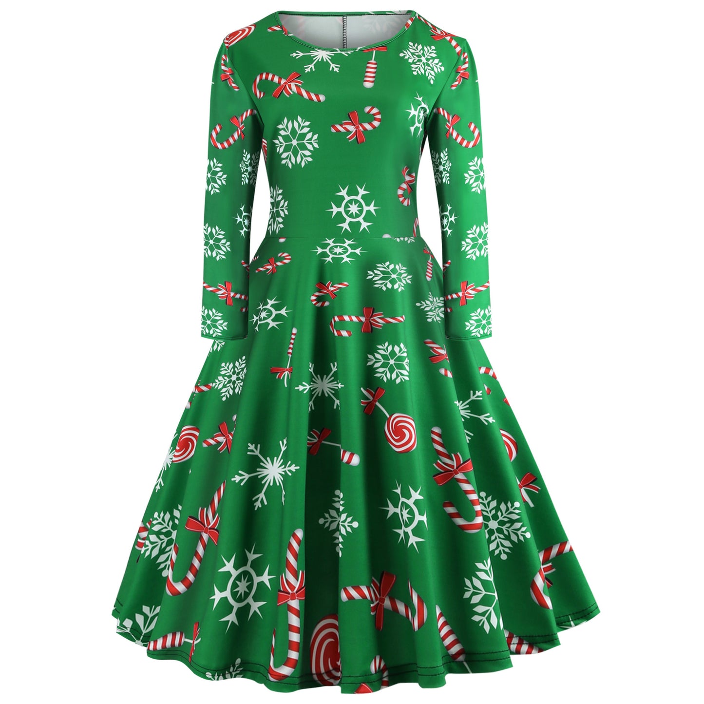 Christmas round neck print A-line dress