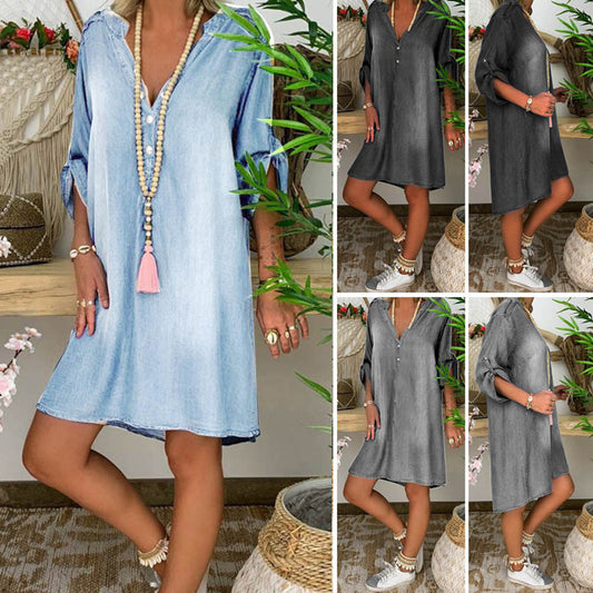 Mid-sleeve denim dress