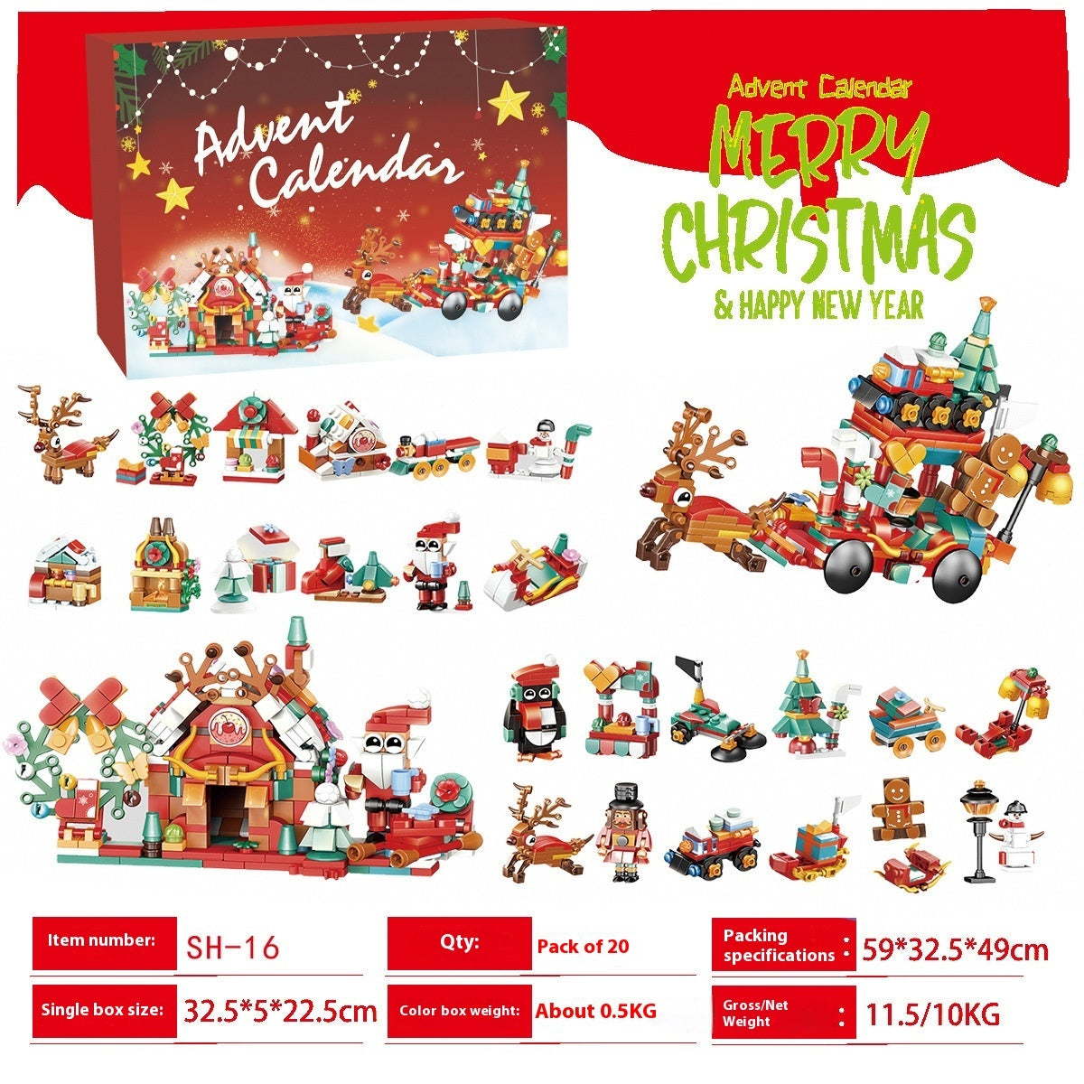 Christmas Countdown Building Blocks Hand Tear Calendar Blind Box