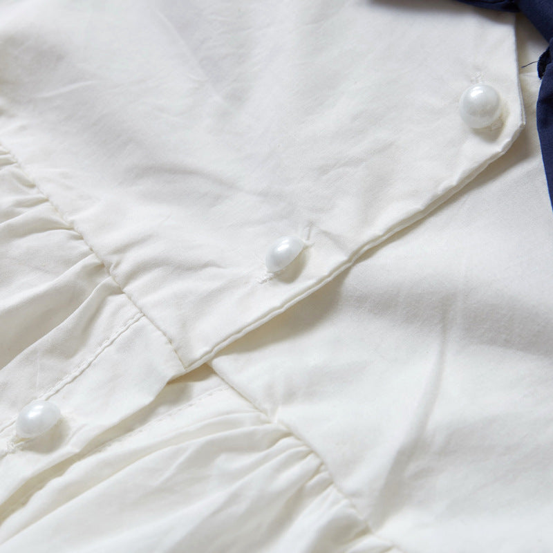 White and Navy Sailor Girls Dress