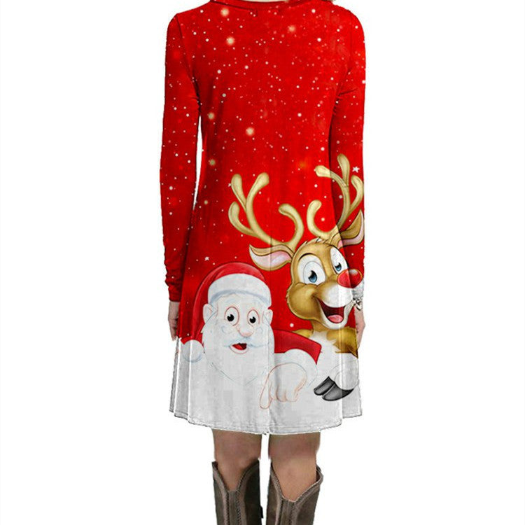 Women's Fashion Casual Christmas Printed Party Dress