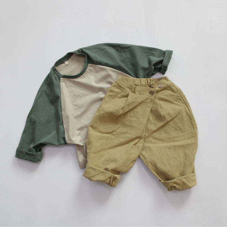 Autumn Cropped Sleeve Loose Color Matching Top