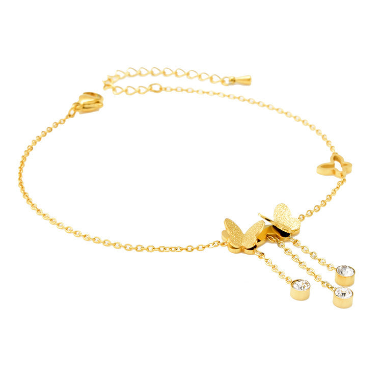 Women's Titanium Steel Tassel Frosted Butterfly Anklet