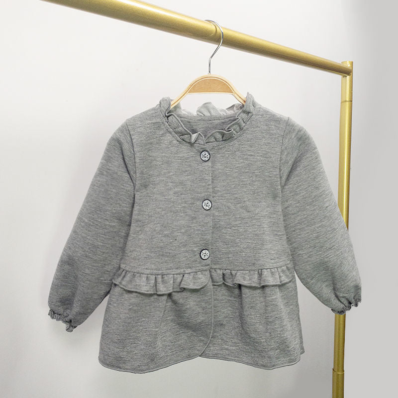 Tong Ruffle Collar Small Jacket Spring And Autumn Foreign Style Baby Infant Splicing Cardigan Top