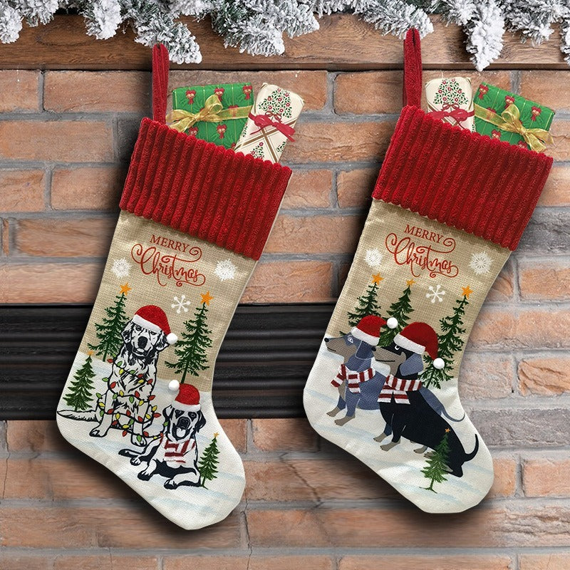 Pet Cat Dog Socks Gift Bag Fireplace Dress Up Christmas Tree Pendant