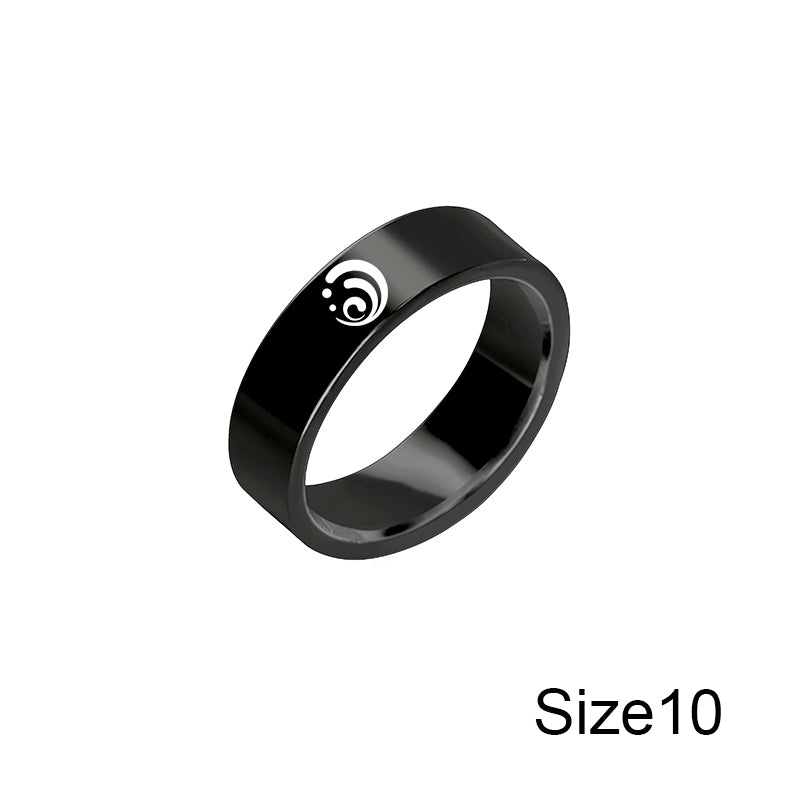Genshin Impact Stainless Steel Ring Eye Of God Ice Fire Wind Water Grass Thunder Element Rings For Women Men