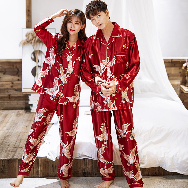 Pajamas Couple Long-sleeved Cardigan Two-piece Suit Men's And Women's Homewear