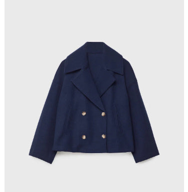 Ins Double-breasted Lapel Blazer Jacket Fashion Loose Woolen Short Coat Elegant Commuting Women's Clothing