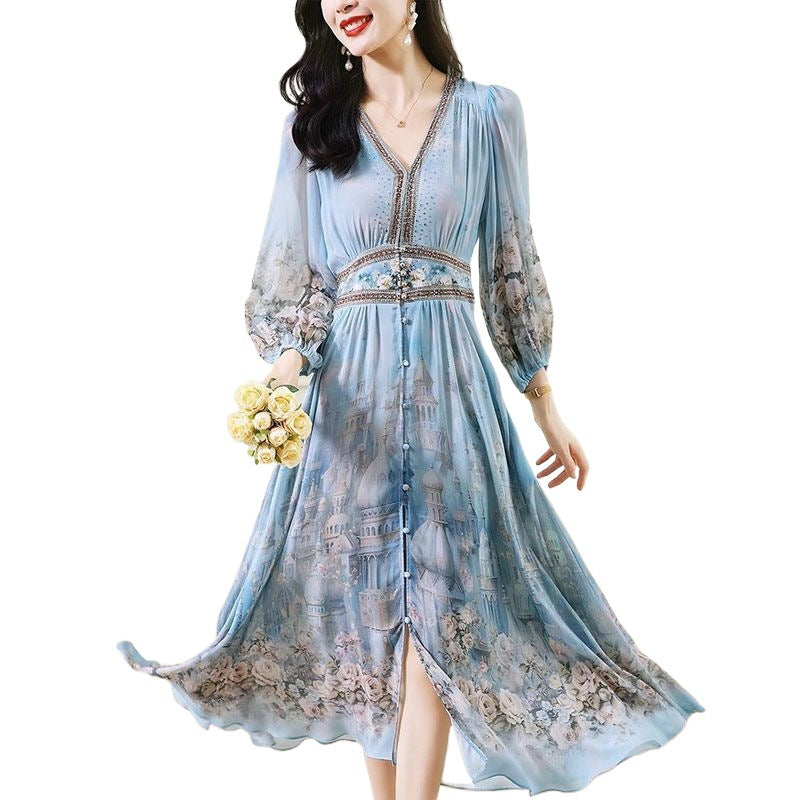 French Slimming Temperament Printed Floral Skirt