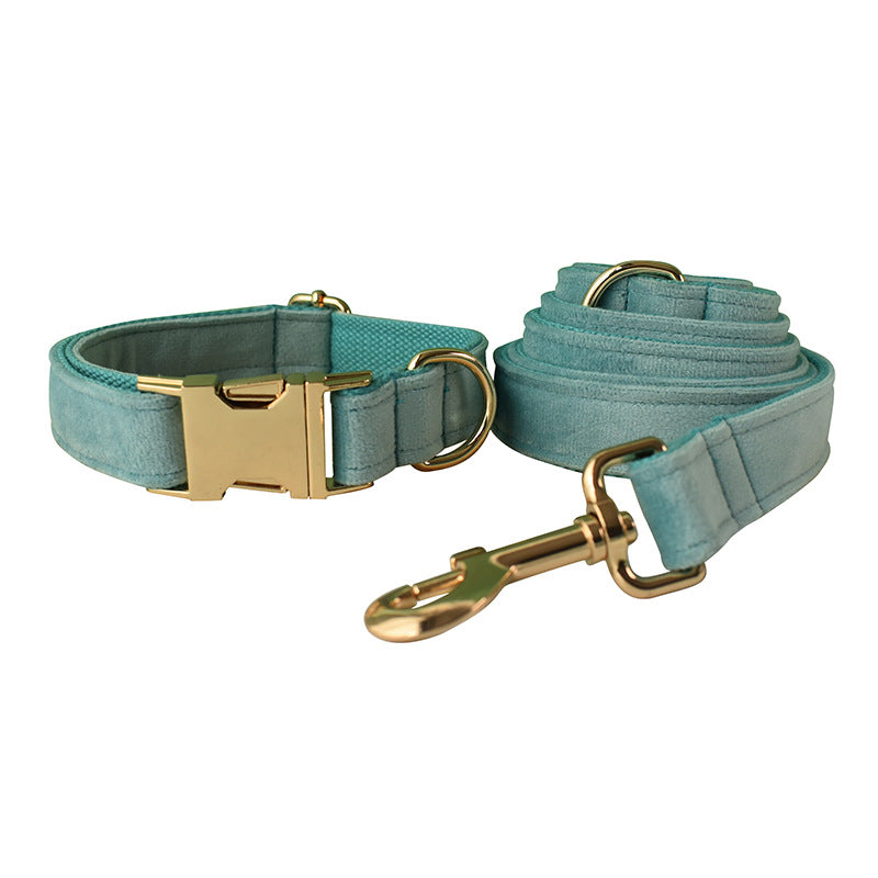 Lake Green Velvet Gold Buckle Dog Collar Double Microfiber